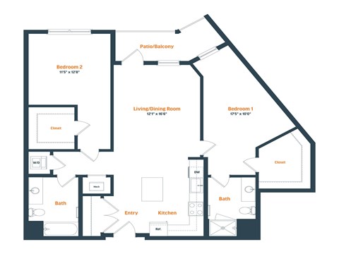Floor plan for 2 beds, 2 baths, 1203 sqft